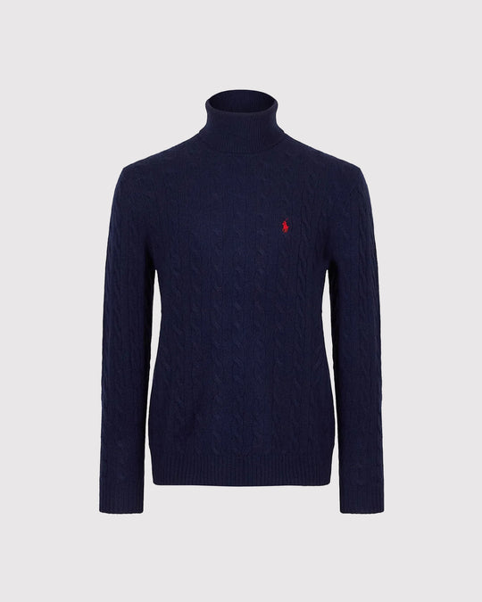 Wool Cash Cable Rollneck Blå