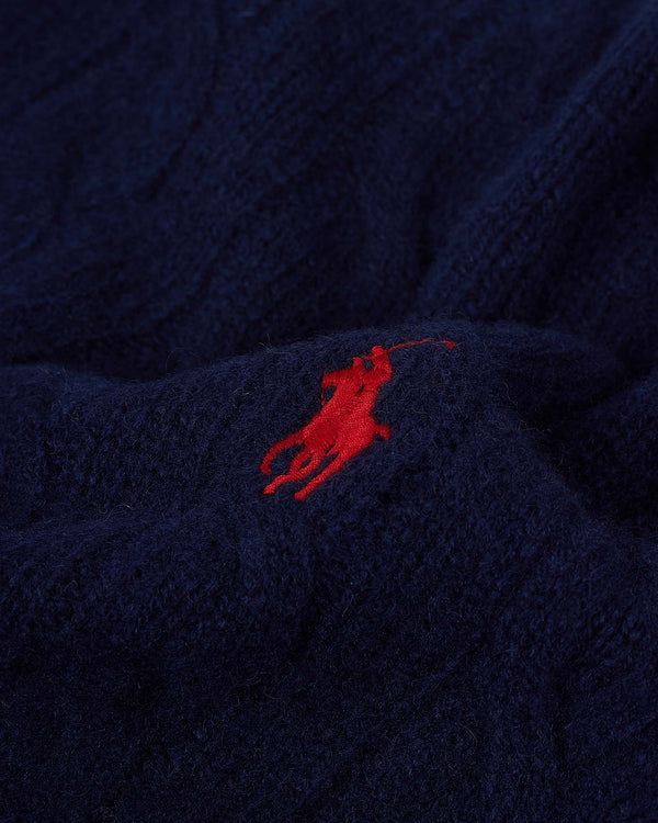 Wool Cash Cable Rollneck Blå