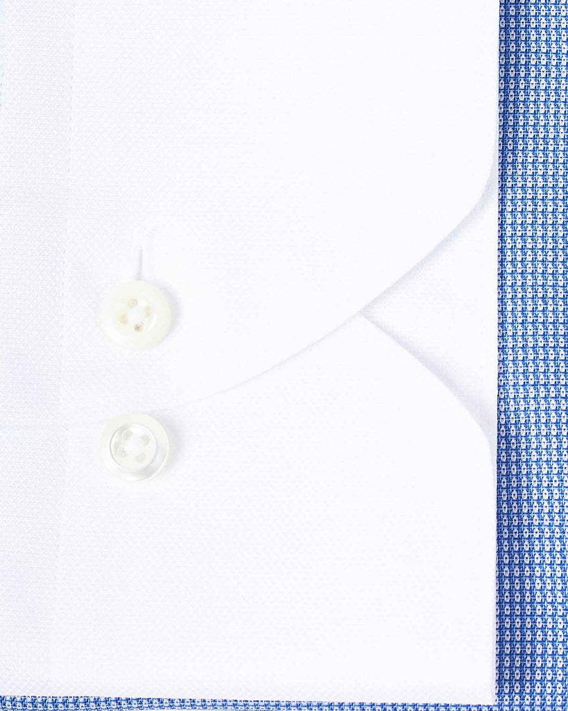 Slim Fit White Collar Structure Blå