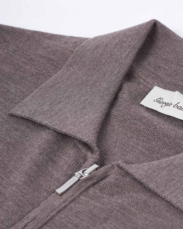 Merino Zip Cardigan Taupe