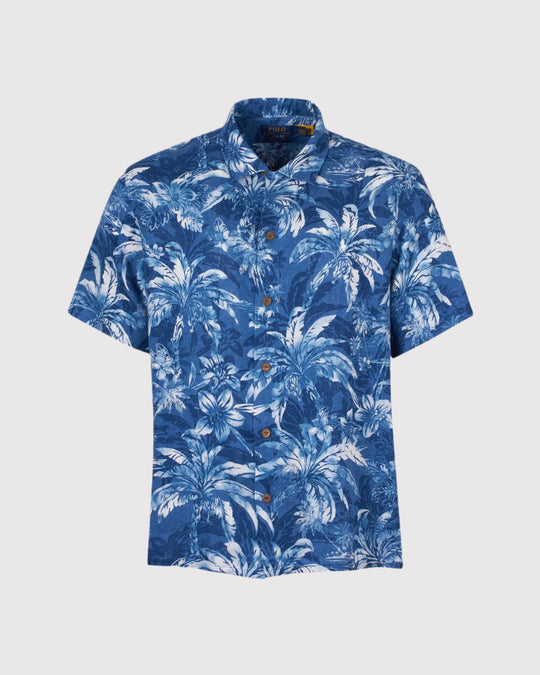 Palm Linen Skjorte Blå