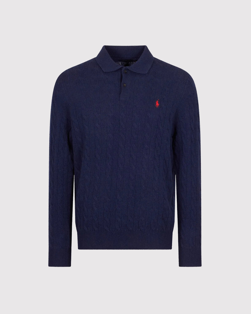Wool Cash Cable Polo Blå