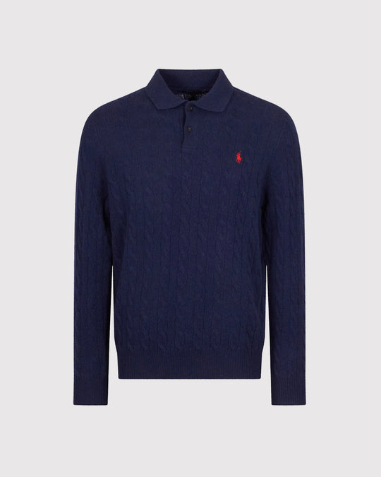 Wool Cash Cable Polo Blå