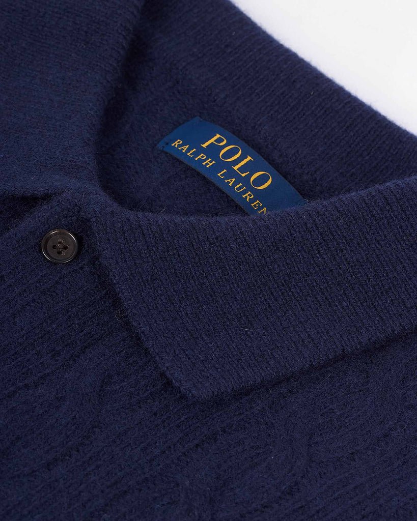 Wool Cash Cable Polo Blå