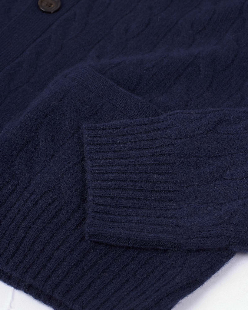 Wool Cash Cable Cardigan Blå