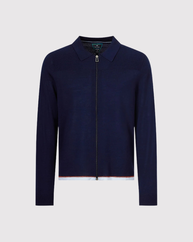 Washable Wool Zip Cardigan Blå