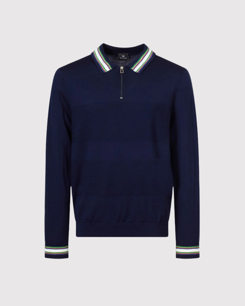 Knit Polo LS Blå