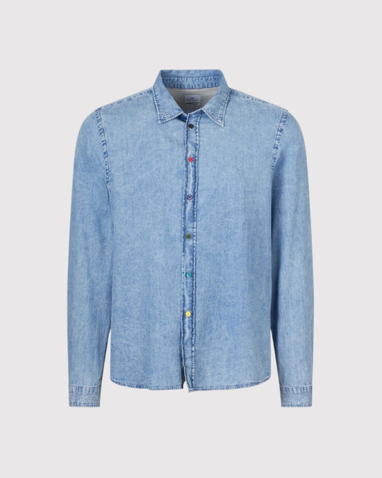 Washed Denim Skjorte Blå