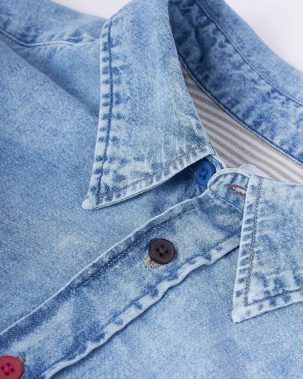 Washed Denim Skjorte Blå