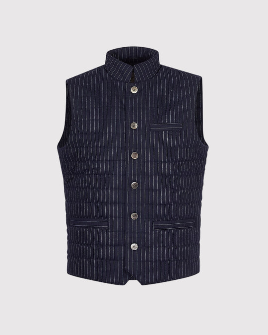 Gilet Pinstripe Wool Blå