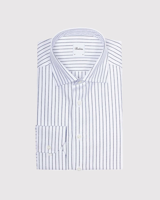 Slim Fit Blue Striped Skjorte Hvid