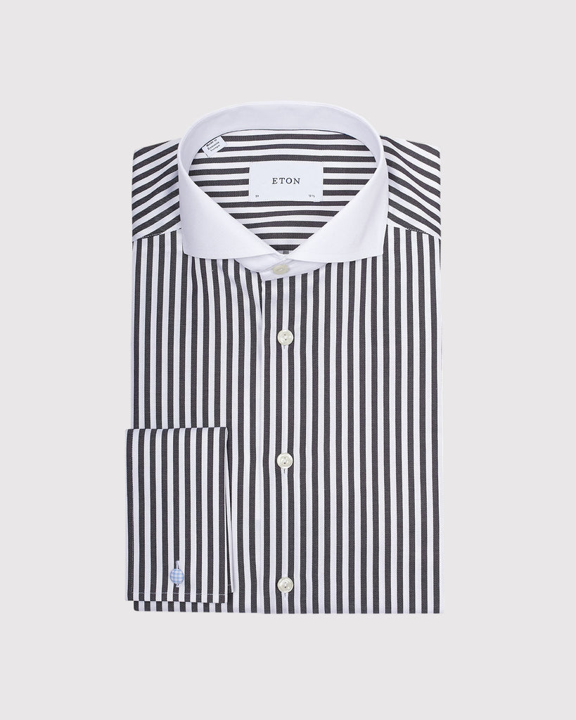 Slim Fit White Collar Skjorte Sort