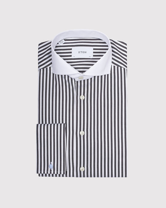 Slim Fit White Collar Skjorte Sort