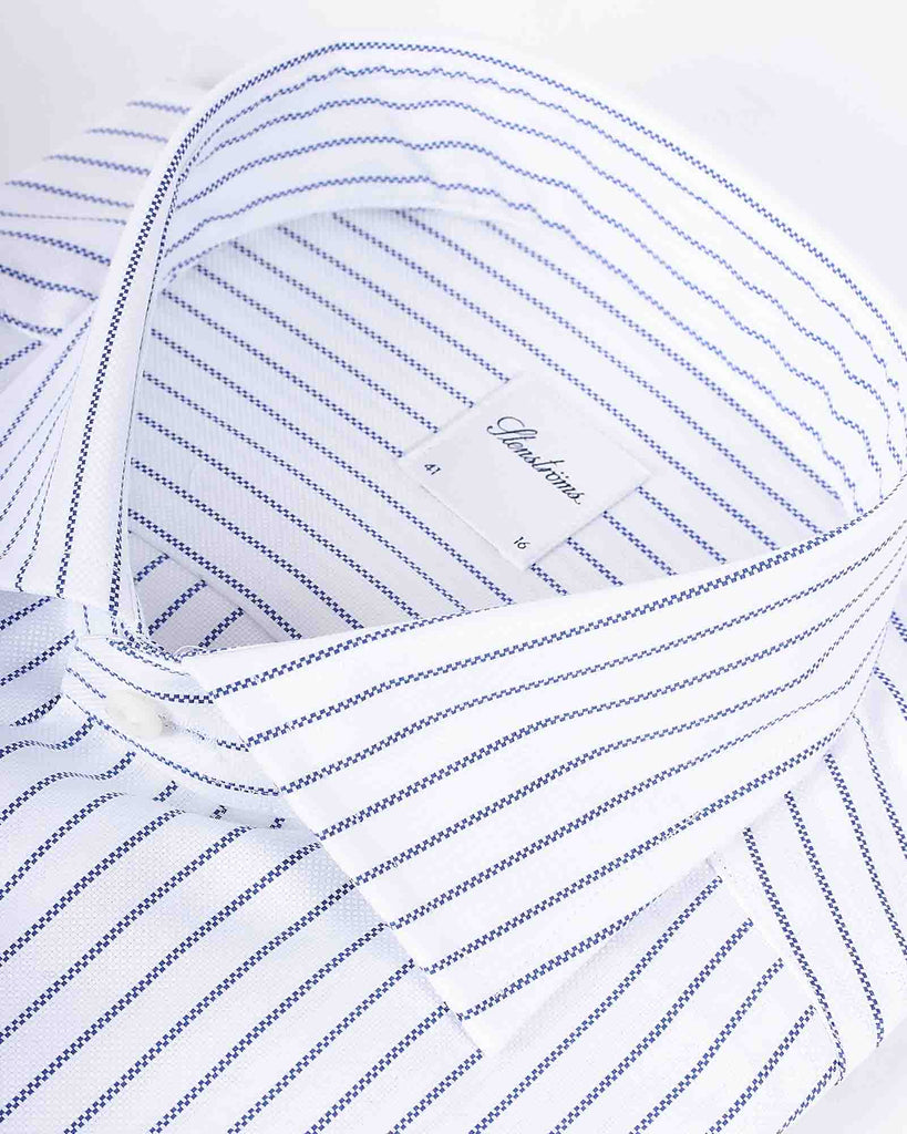 Slim Fit Blue Striped Skjorte Hvid
