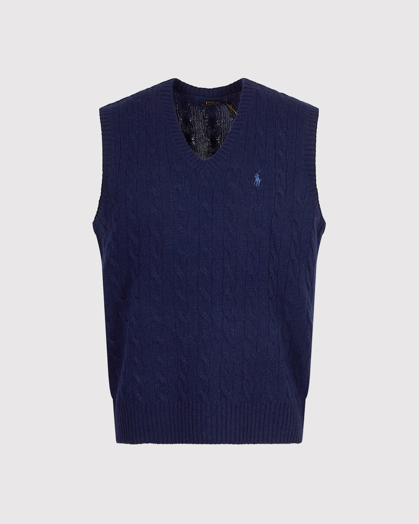 Wool Cash Cable Slipover Blå