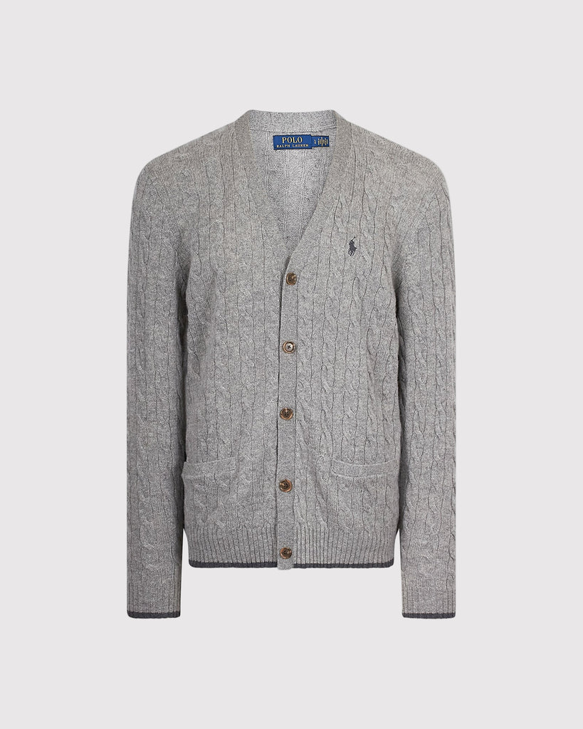 Wool Cash Cable Cardigan Grå