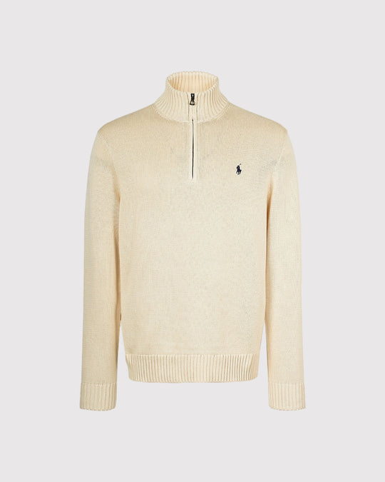 Half Zip Cotton Strik Creme