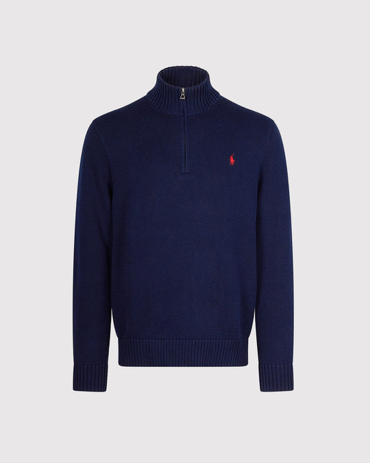 Half Zip Cotton Strik Blå