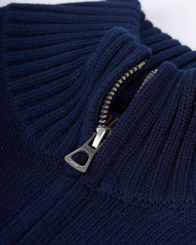 Half Zip Cotton Strik Blå