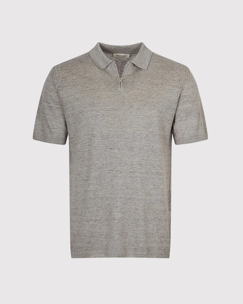 Strikket Polo Zip Grå