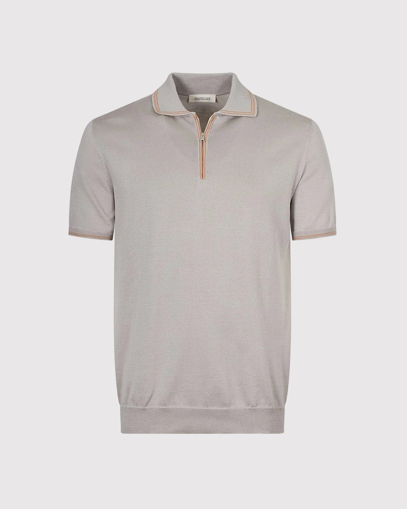 Strikket Polo Zip Grå