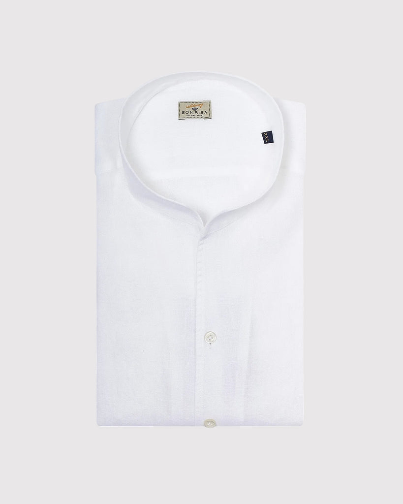 High Collar Linen Skjorte Hvid