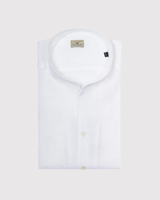 High Collar Linen Skjorte Hvid