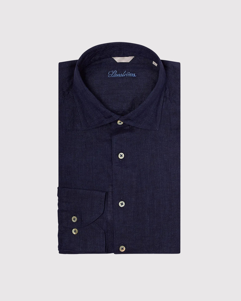Slim Fit Hør Skjorte Blå