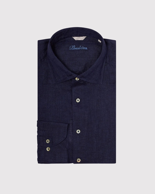 Slim Fit Hør Skjorte Blå