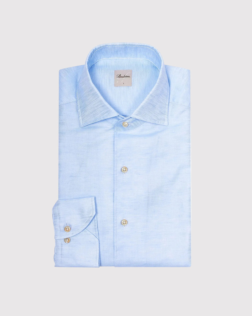 Slim Fit Bomuld/Hør Skjorte Lyseblå