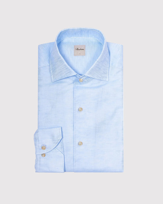 Slim Fit Bomuld/Hør Skjorte Lyseblå