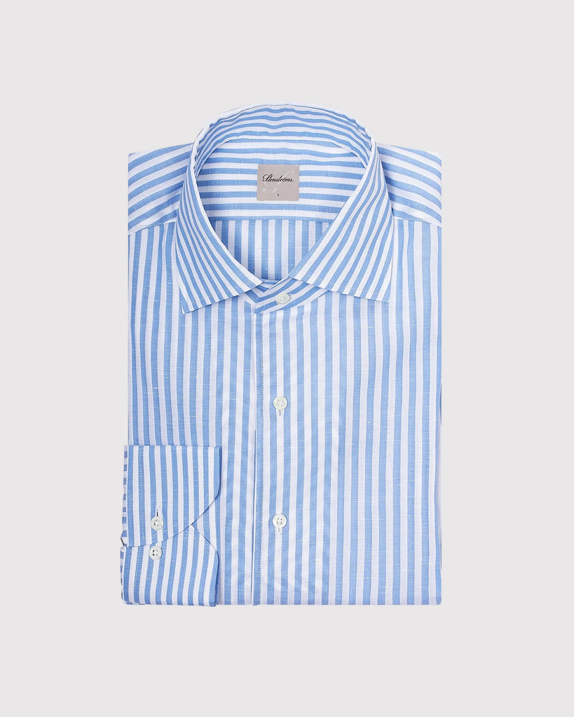 Slim Fit Stribet Skjorte Blå