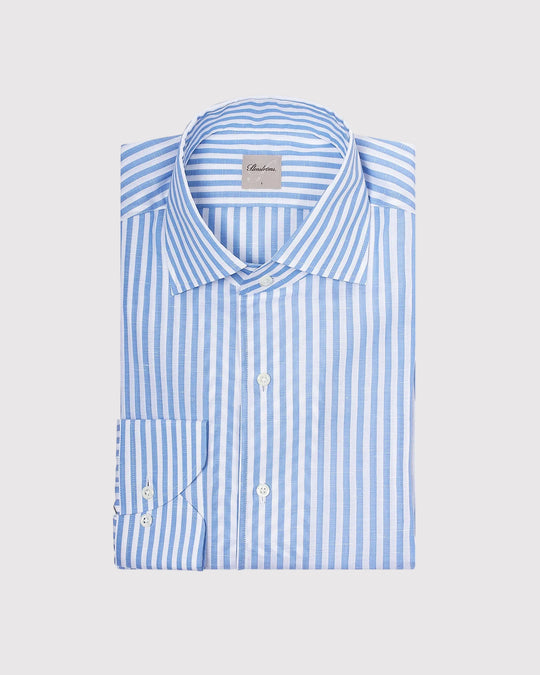 Slim Fit Stribet Skjorte Blå