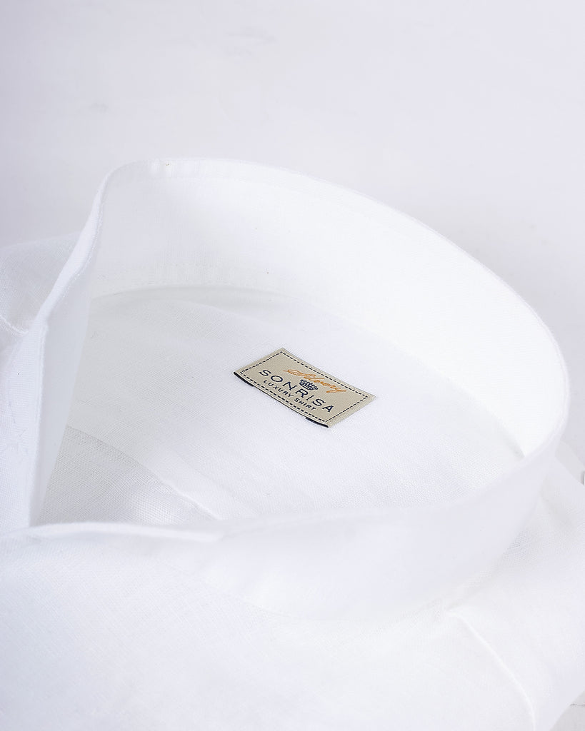 High Collar Linen Skjorte Hvid