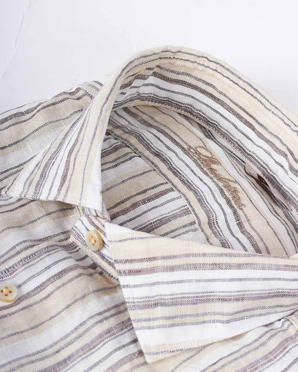 Regular Fit Stribet Hør Skjorte Brun