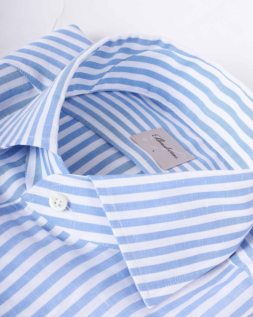 Slim Fit Stribet Skjorte Blå