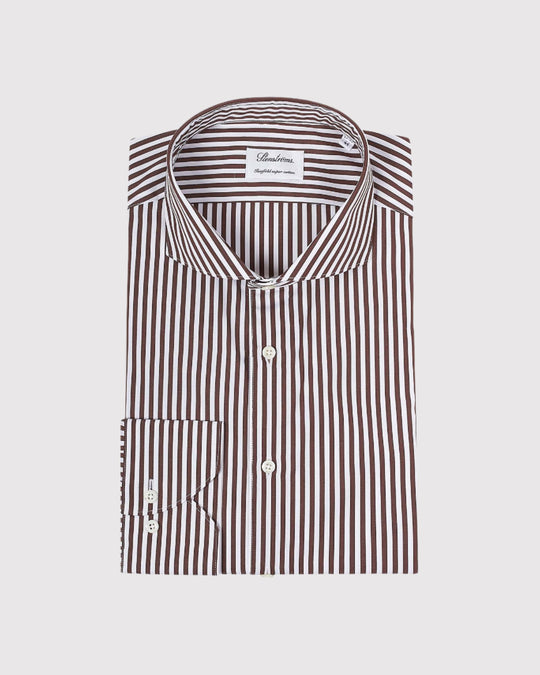 Slim Fit Stribet Skjorte Brun