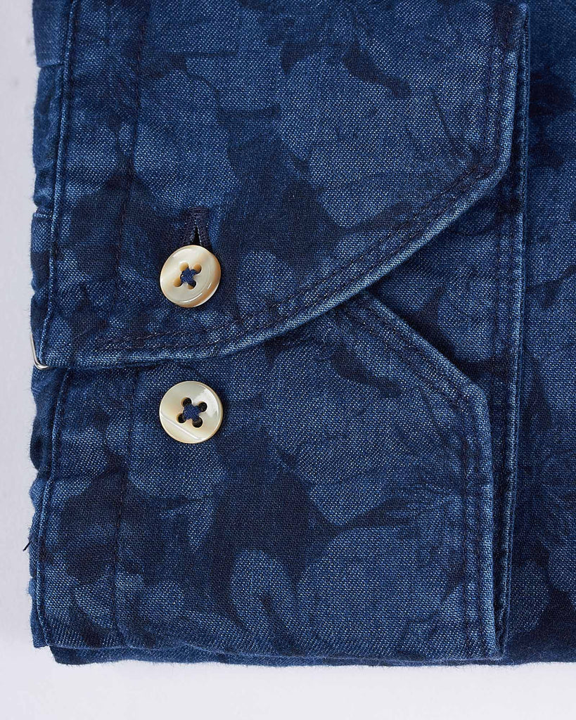 Slim Fit Flower Indigo Skjorte Blå