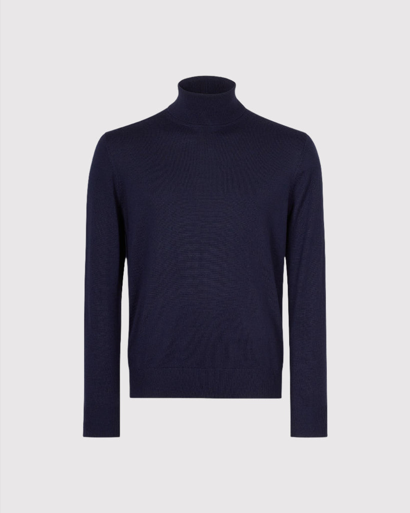 Rollneck Merino Strik Blå