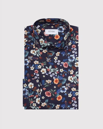 Slim Fit Blomster Skjorte Slim Blå