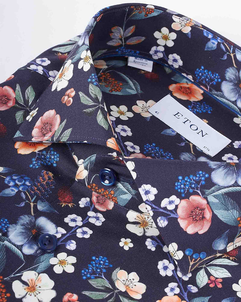 Slim Fit Blomster Skjorte Slim Blå