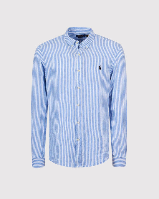 Stribet Hør Skjorte Blå