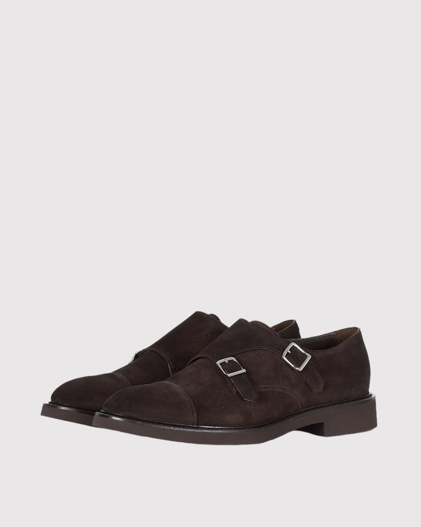 Double Monk Strap Suede Brun