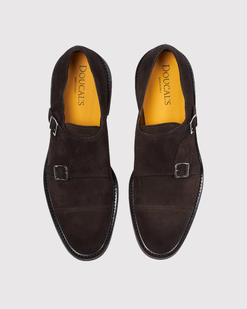 Double Monk Strap Suede Brun