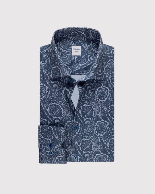 Slim Fit Paisley Skjorte Blå