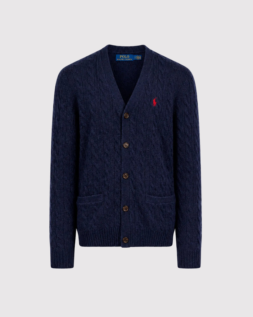 Wool Cash Cable Cardigan Blå