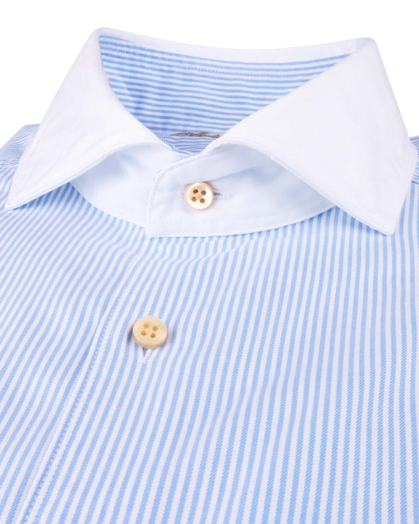 Slim Fit White Collar Shirt Blå