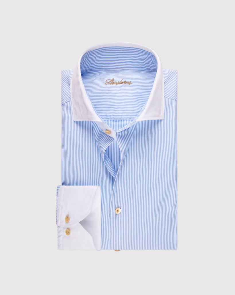 Slim Fit White Collar Shirt Blå