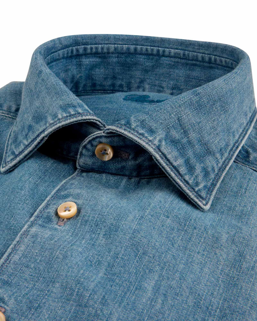 Regular Fit Pocket Denim Skjorte Blå