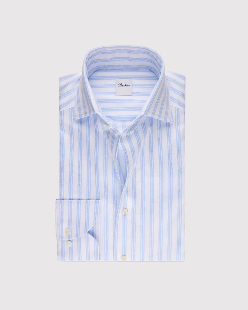 Slim Fit Stribet Skjorte Lyseblå